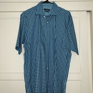 Blue plaid short sleeve button up